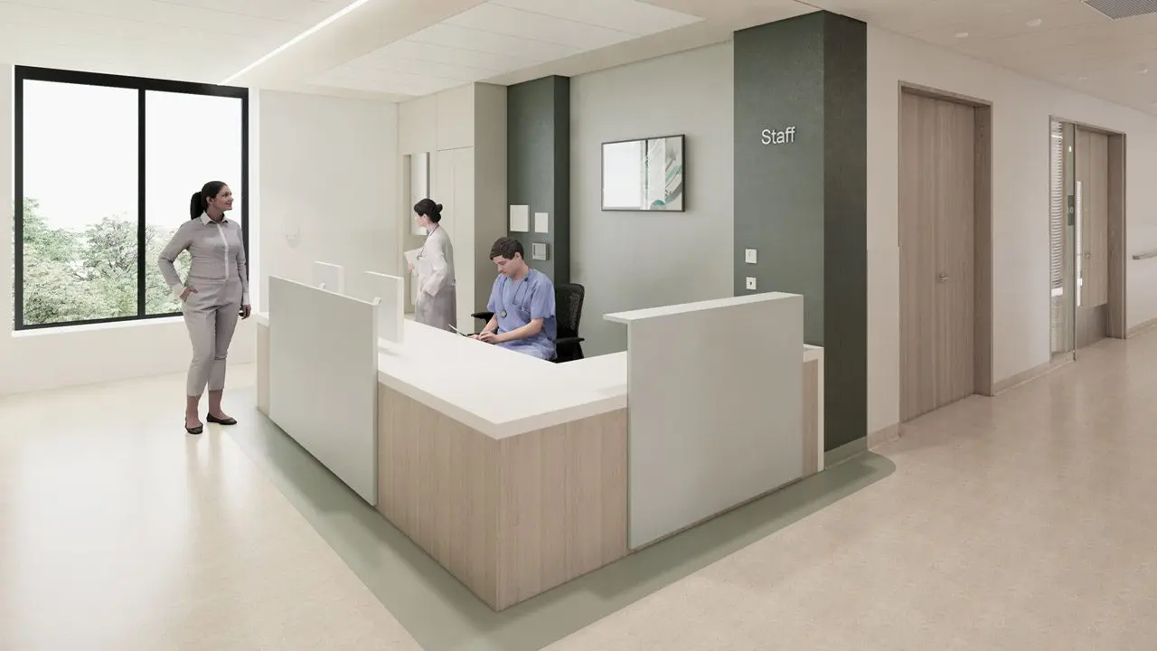 Render of hospital corridor. new university monklands hospital, snapshot