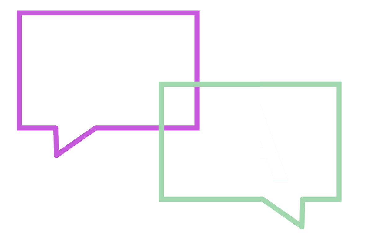 Q and A graphic, with letters in coloured speech bubbles